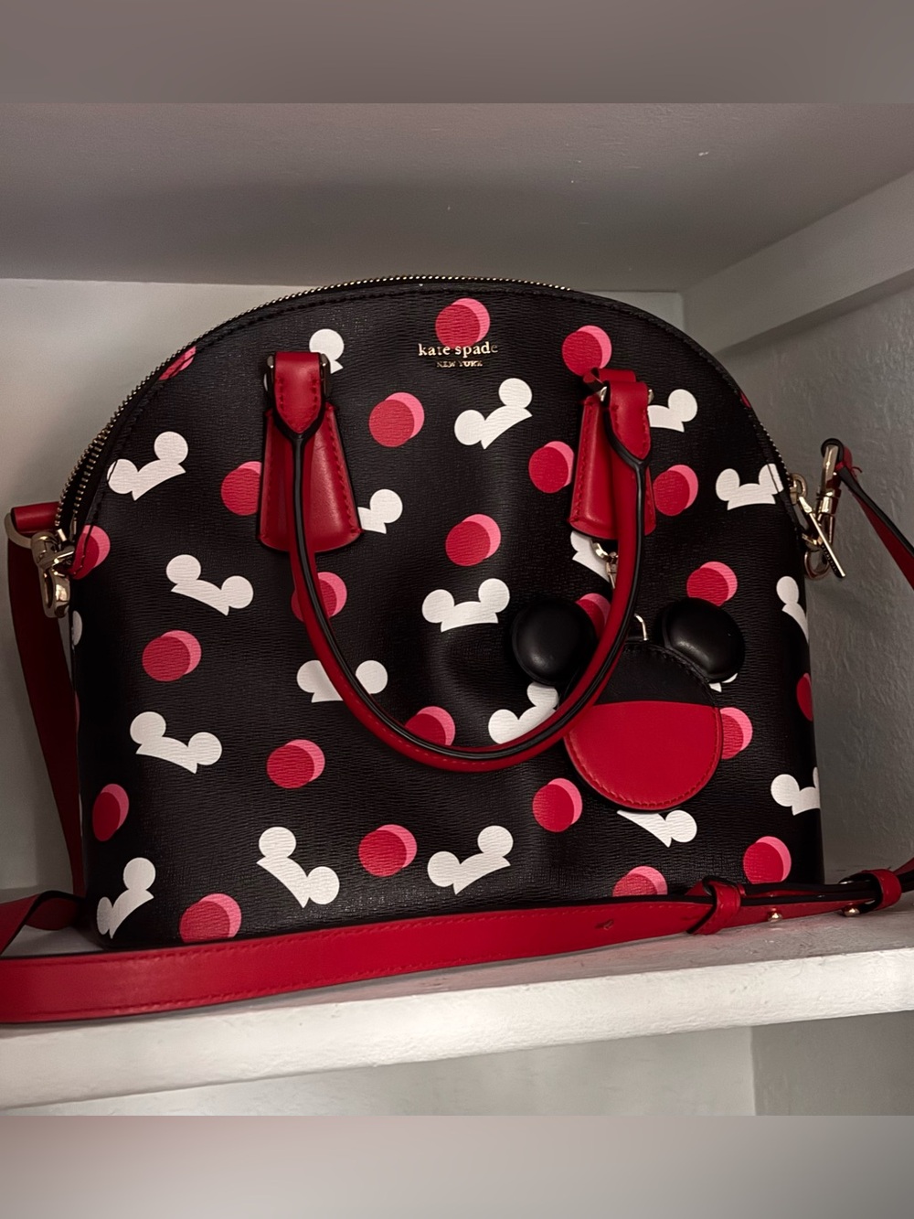 kate spade black, red & white polka dot dome satchel